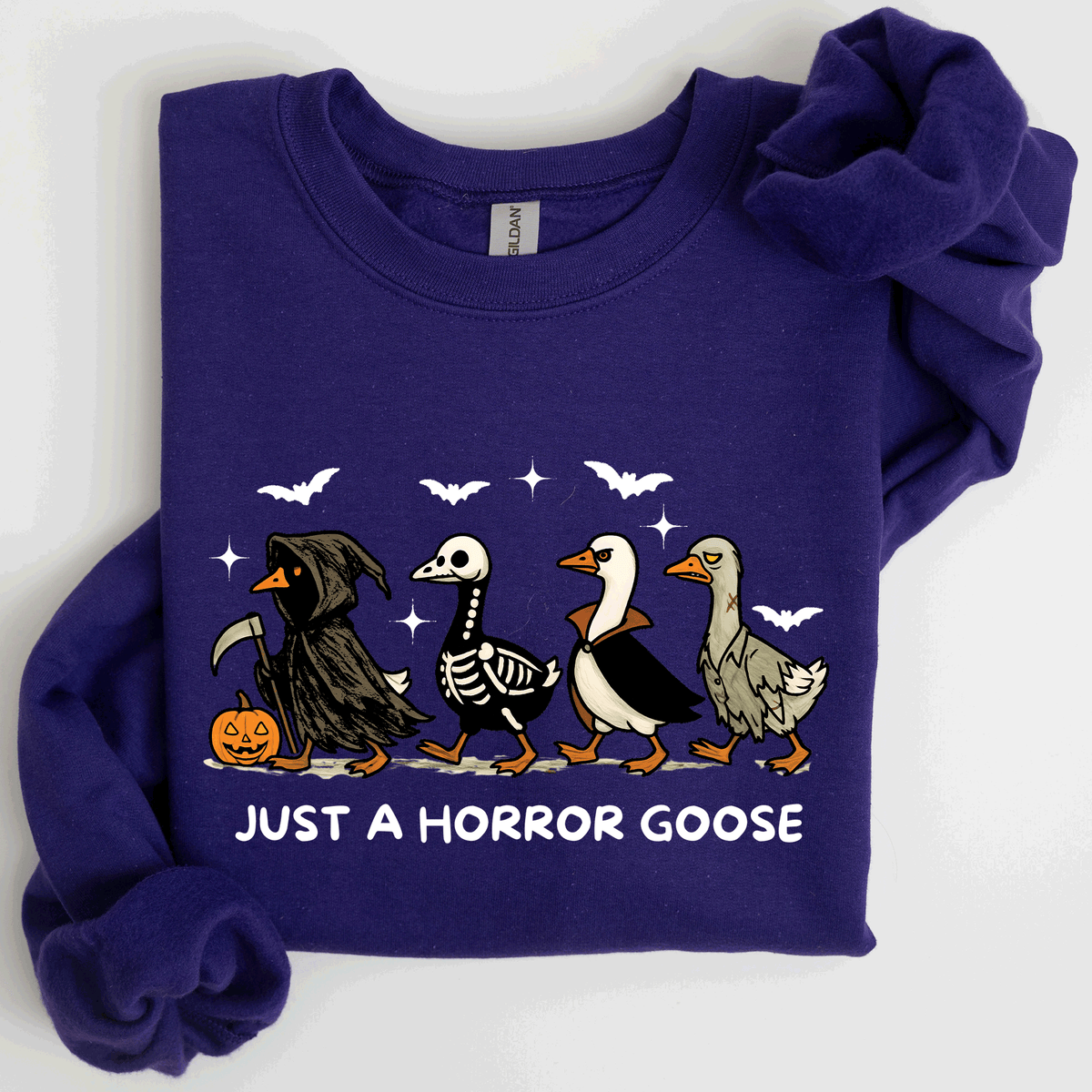 Just A Horror Goose Halloween Spooky Goose Graphic Print Cozy Seasonal Sweatshirt