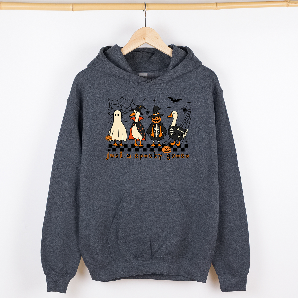 Just A Spooky Goose Checkered Halloween Spooky Goose Illustration Art Graphic Hoodie