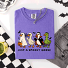 Just A Spooky Goose Comfort Colors Tee Featuring Dracula Vampire Ghost And Mummy Halloween Design