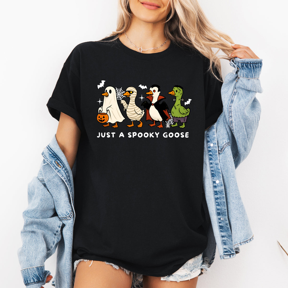 Just A Spooky Goose Dracula Vampire Ghost Mummy Halloween Character Edition Graphic Tee