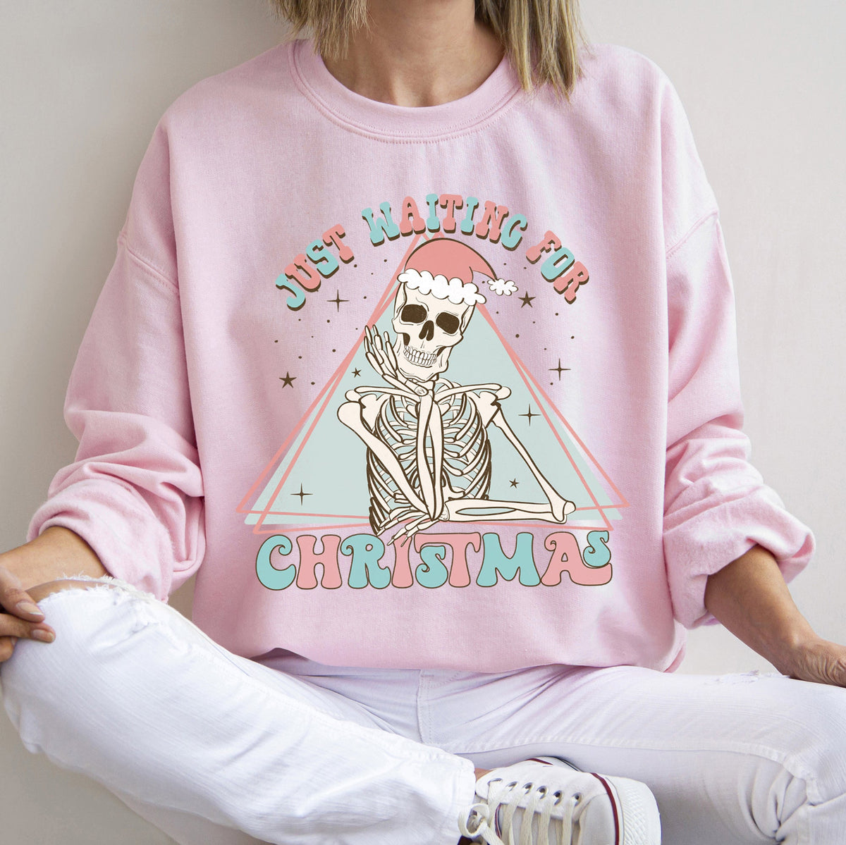 Just Waiting For Christmas, Skeleton Illustration Graphic Limited Edition Sweatshirt