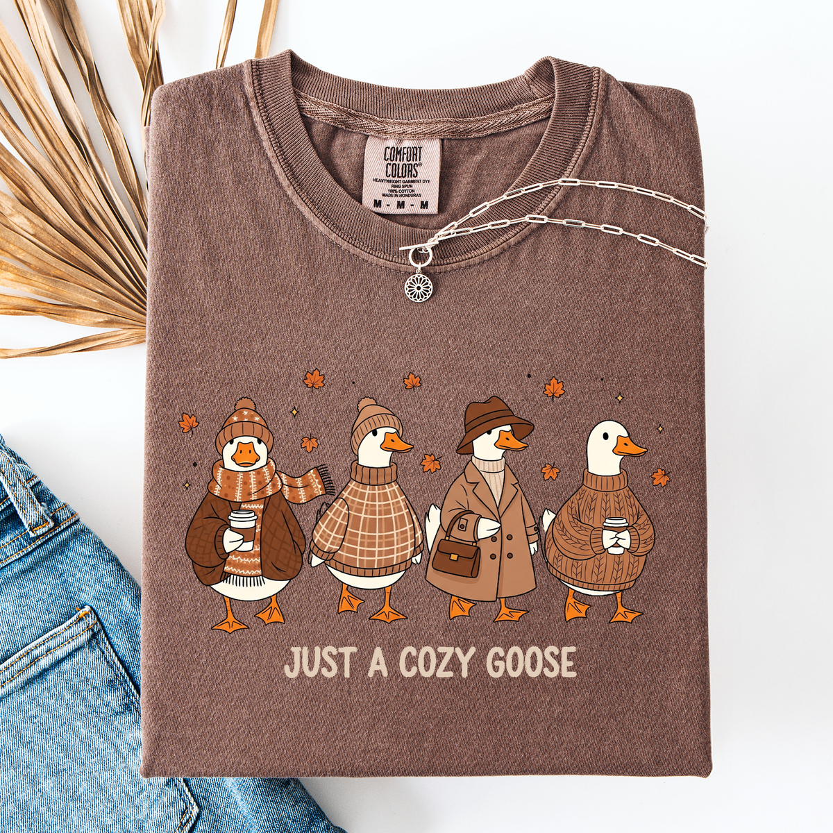 Just A Cozy Goose Autumn Goose Watercolor Bouquet With Jack O Lantern Motifs Comfort Colors Tee