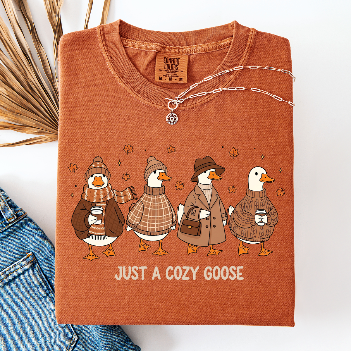 Just A Cozy Goose Autumn Goose Watercolor Bouquet With Jack O Lantern Motifs Comfort Colors Tee