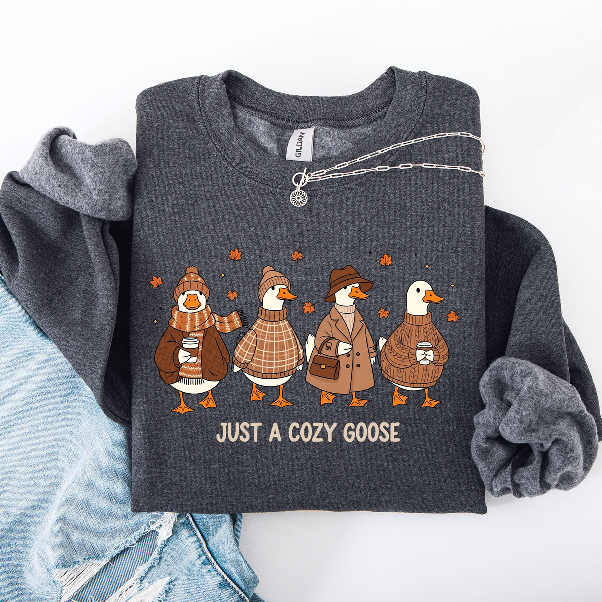Just a Cozy Goose, Autumn Goose Floral Pumpkin Spice Autumn Comfort Edition Sweatshirt