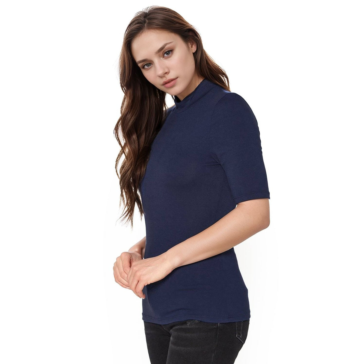 Women's Half Sleeve Turtle Neck Fitted Top
