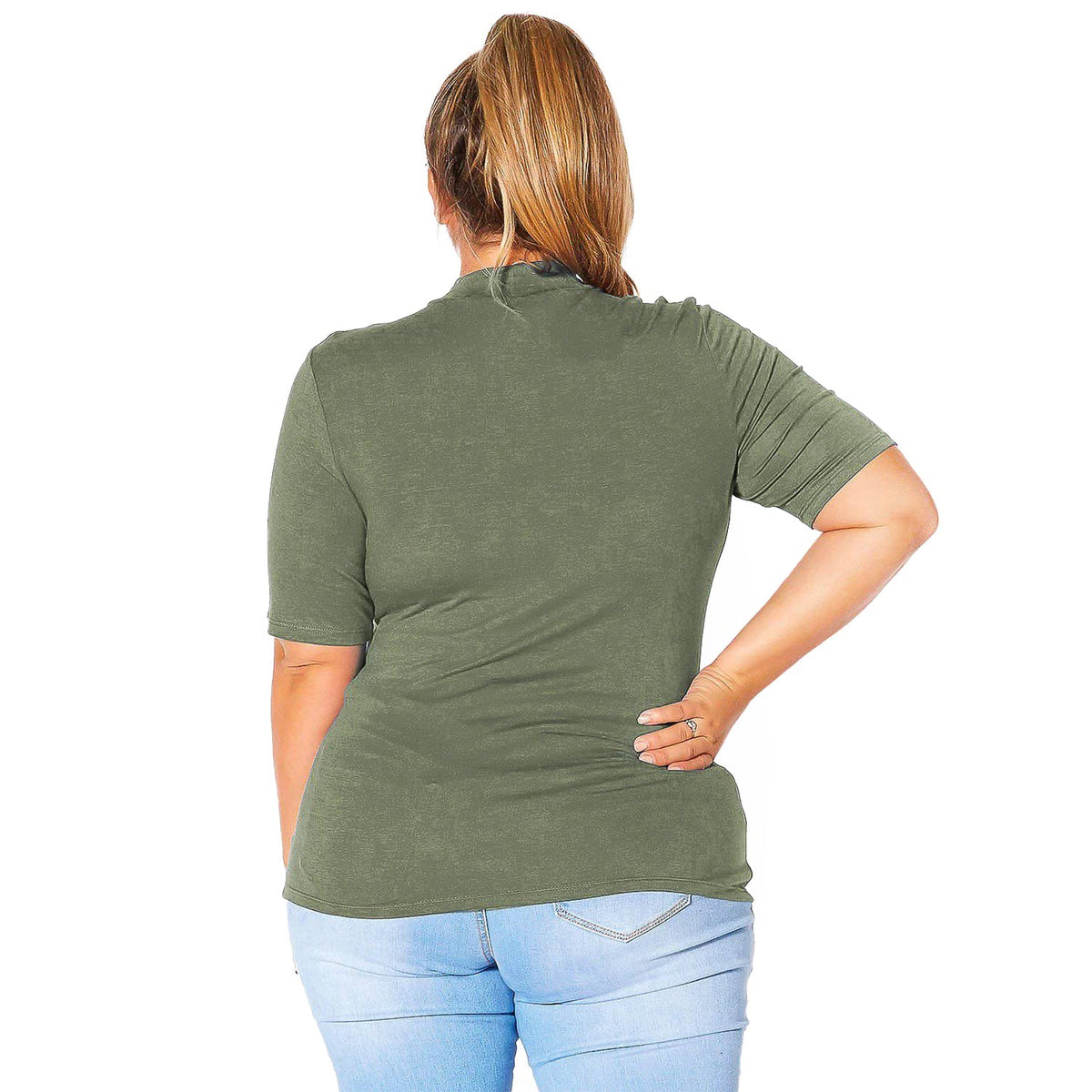 Plus Size Half Sleeve Turtle Neck Fitted Top