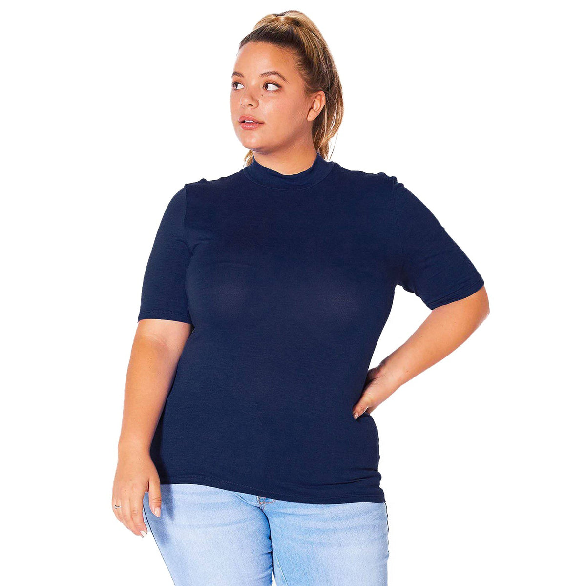 Plus Size Half Sleeve Turtle Neck Fitted Top