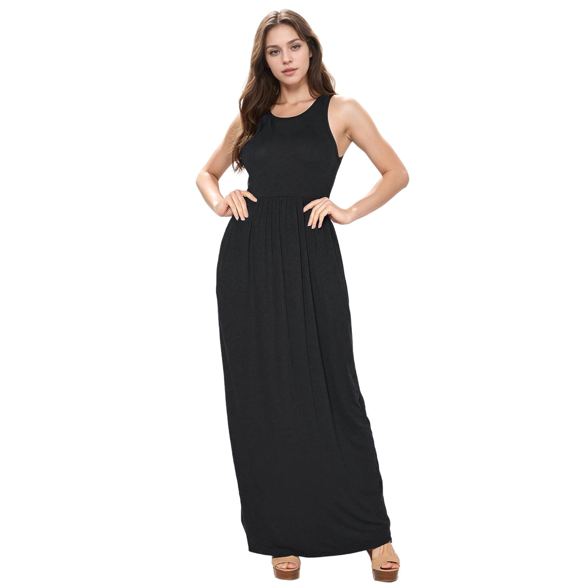 Womens Sleeveless Pleated Maxi Dress