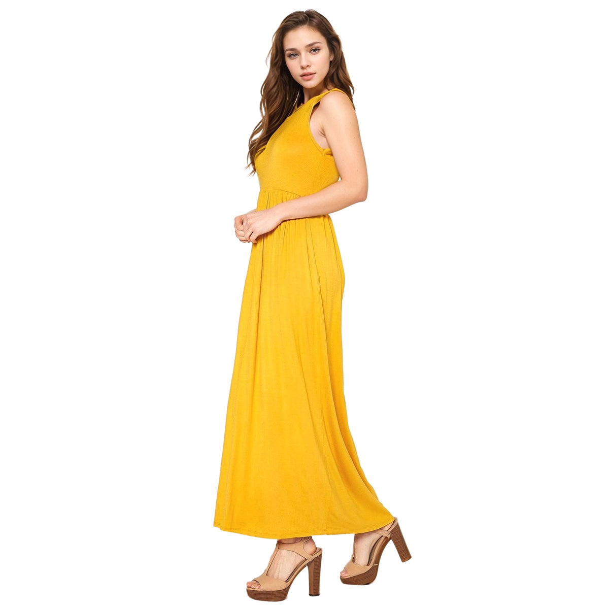 Womens Sleeveless Pleated Maxi Dress