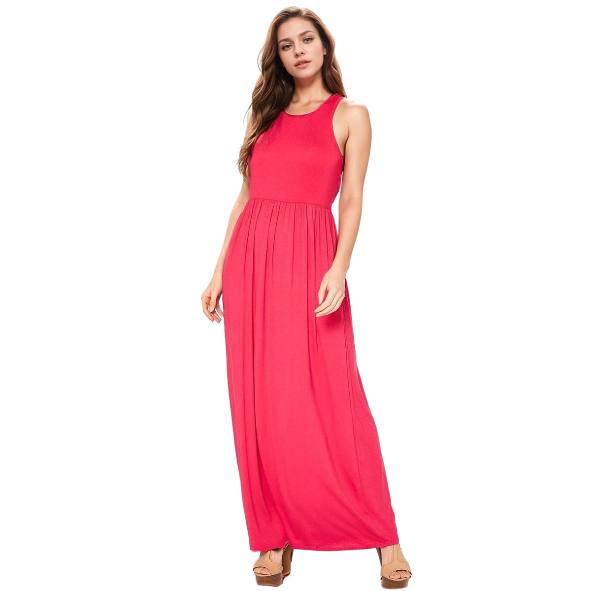 Womens Sleeveless Pleated Maxi Dress