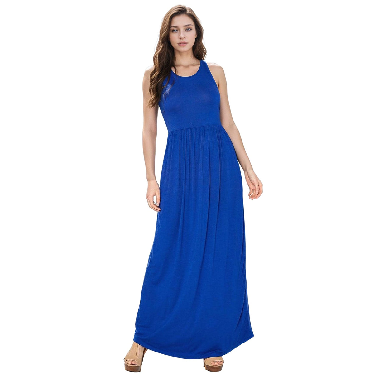 Womens Sleeveless Pleated Maxi Dress