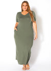 Plus Size V-neck Short Sleeve Maxi Dress With Pockets