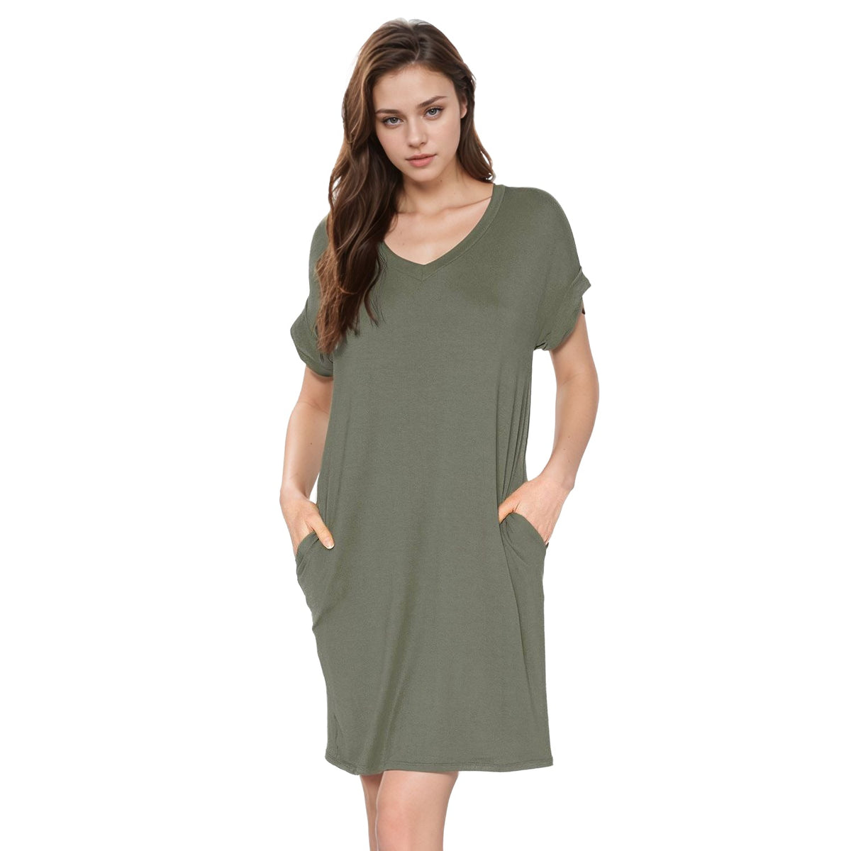 Women's V-Neck T-shirt Dress With Pocket