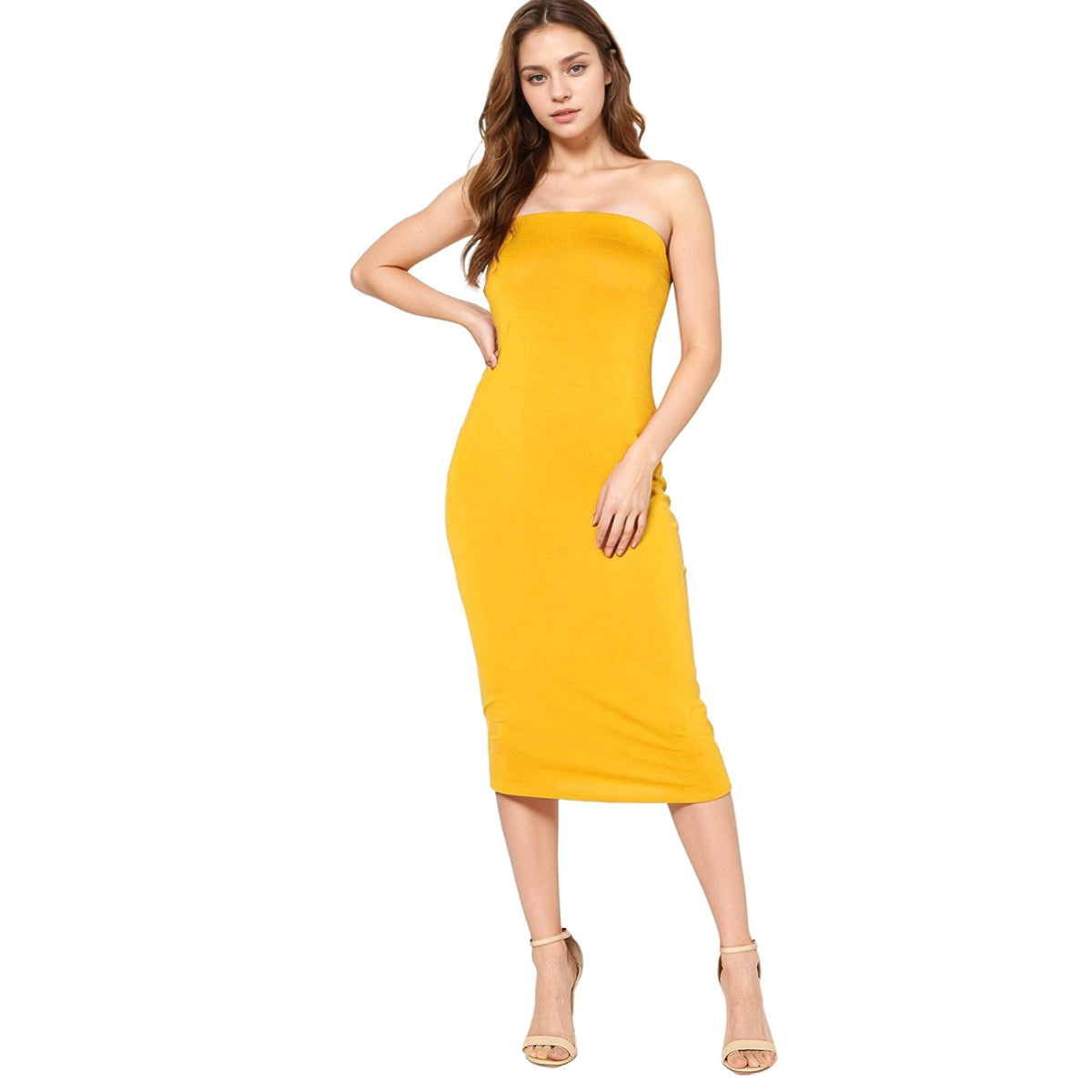 Women's Tube Top Bodycon Midi Dress