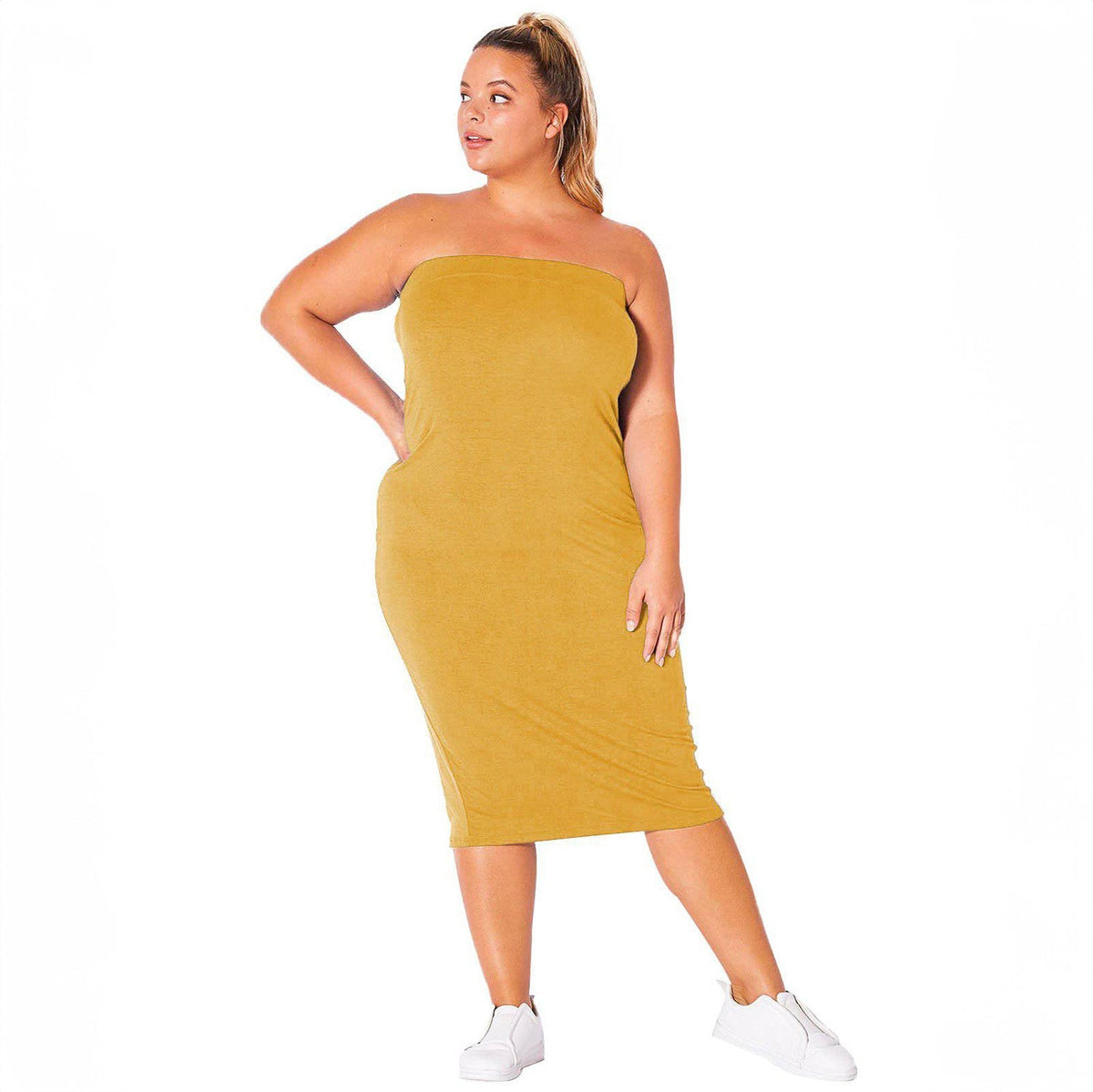 Plus Size Tube Top Bodycon Midi Dress