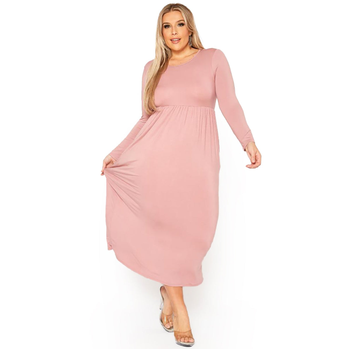 Plus Size Women's Basic Long Sleeve Maxi Dress