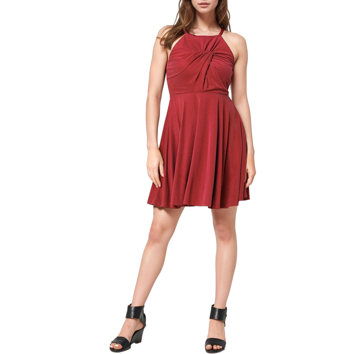Women's Halter Neck Gathered Front Dress In Wine