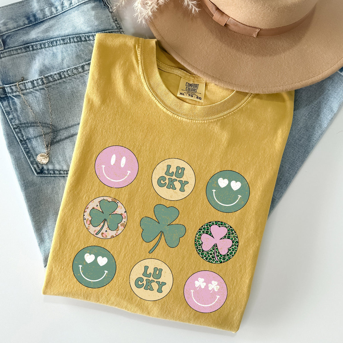 Retro Lucky Smileys St Patrick's Day Deluxe Edition Limited Release Comfort Colors Tee