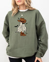 Mini Cowboy Ghost Hand-Drawn Western Fantasy Graphic Vintage Illustration Sweatshirt