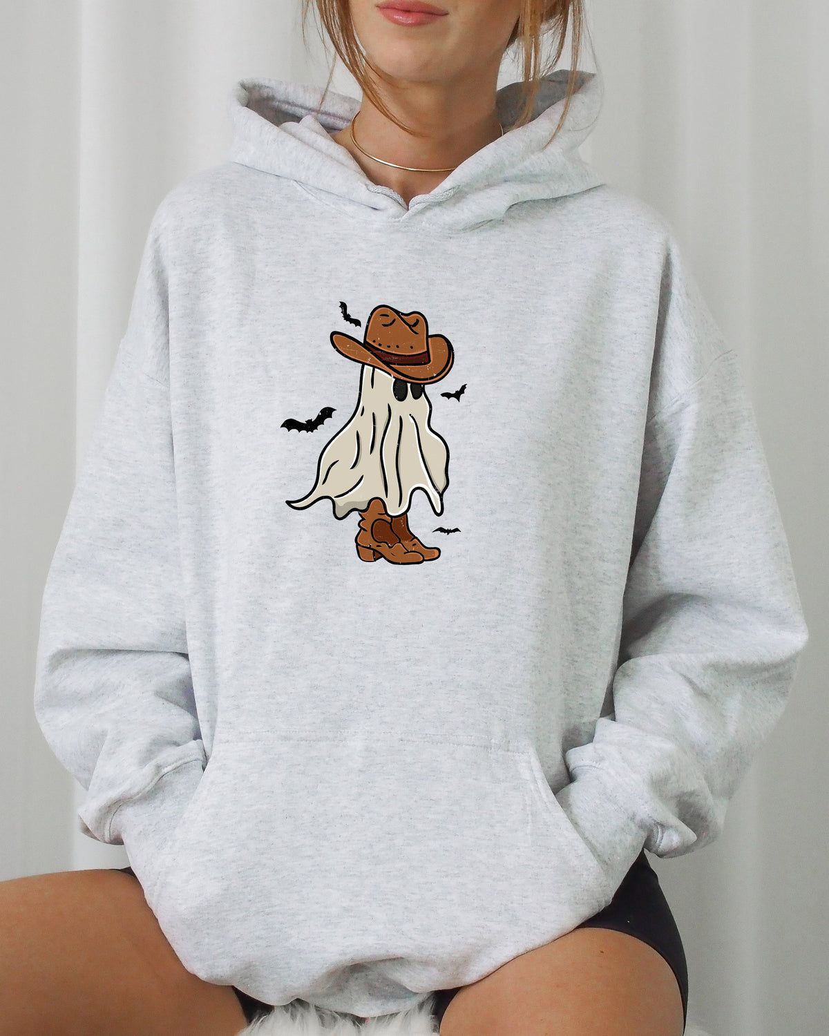 Mini Cowboy Ghost Vintage Retro Cartoon Western Nightlife Illustration Art Edition Hooded Sweatshirt