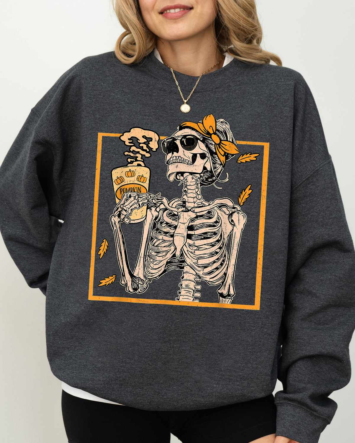 Coffee Lover Skeleton Lady Mom Retro Vintage Gothic Grunge Moody Nighttime Coffee Art Chic Edgy Sweatshirt