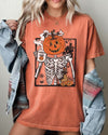 Pumpkin Head Skeleton Coffee Witch Aesthetic Meme Halloween Spooky Comfort Colors Tee