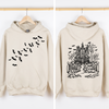 Haunted House Front And Back Halloween Retro Bats Witches Skeleton Jack O Lanterns Graphic Hoodie