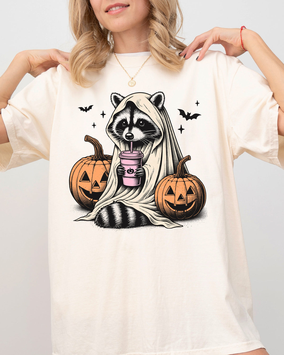 Raccoon Coffee Lovers Farm Ghost Western Witch Halloween Meme Costume Comfort Colors Tee