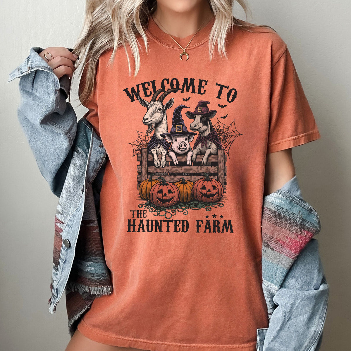 Haunted Farm Animal Lover Ghost Western Witch Halloween Meme Collector Edition Comfort Colors Tee