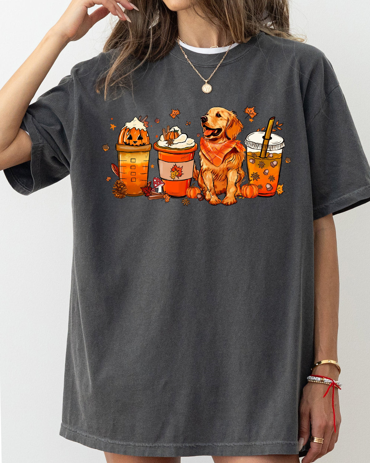 Coffee Lover Dog Golden Retriever Halloween Skeleton Western Witch Meme Costume Comfort Colors Tee