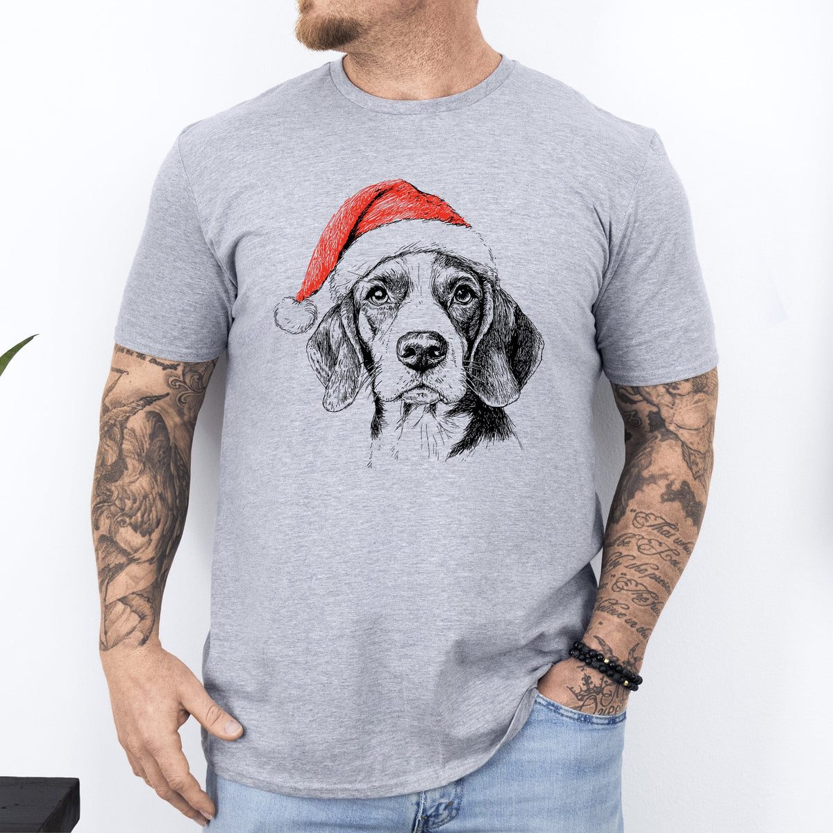 Beagle Santa Christmas Dog Lover Pet Beagle Santa Holiday Theme Beagle Lover Paw Print Graphic Tee