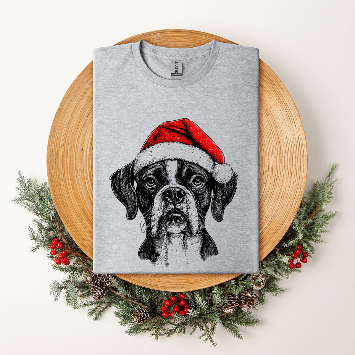 Boxer Santa Christmas Dog Lover Pet Portrait With Festive Paws And Holiday Spirit Comfort Colors Tee