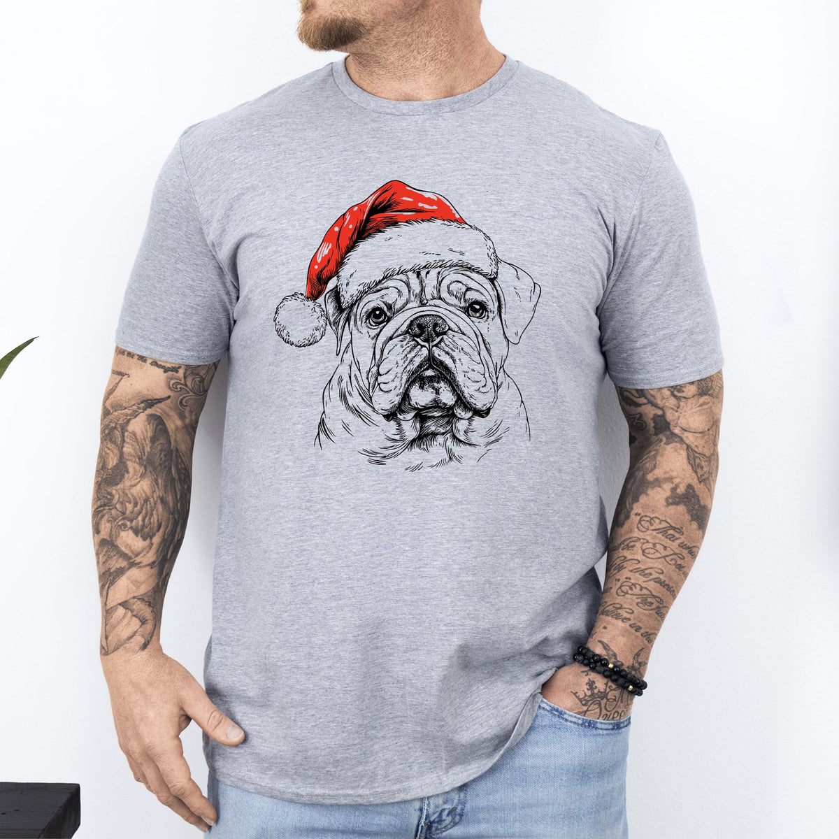 English Bulldog Santa Christmas Dog Lover Pet Graphic Design Edition Comfort Colors Tee