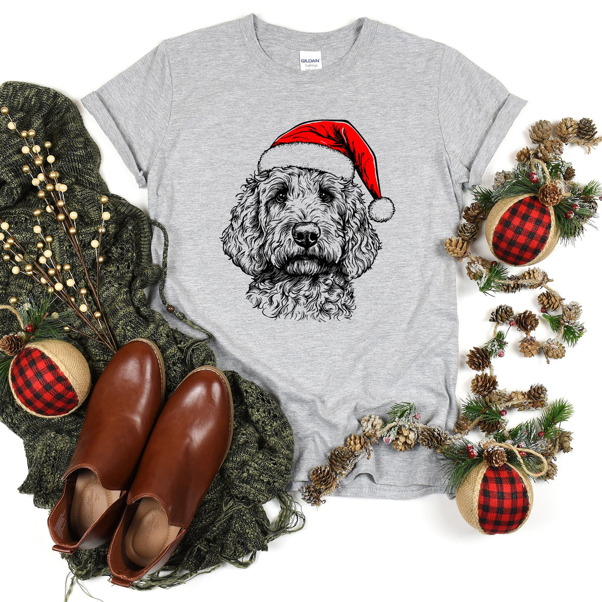 Goldendoodle Santa Christmas Dog Lover Holiday Edition Collector Comfort Colors Tee