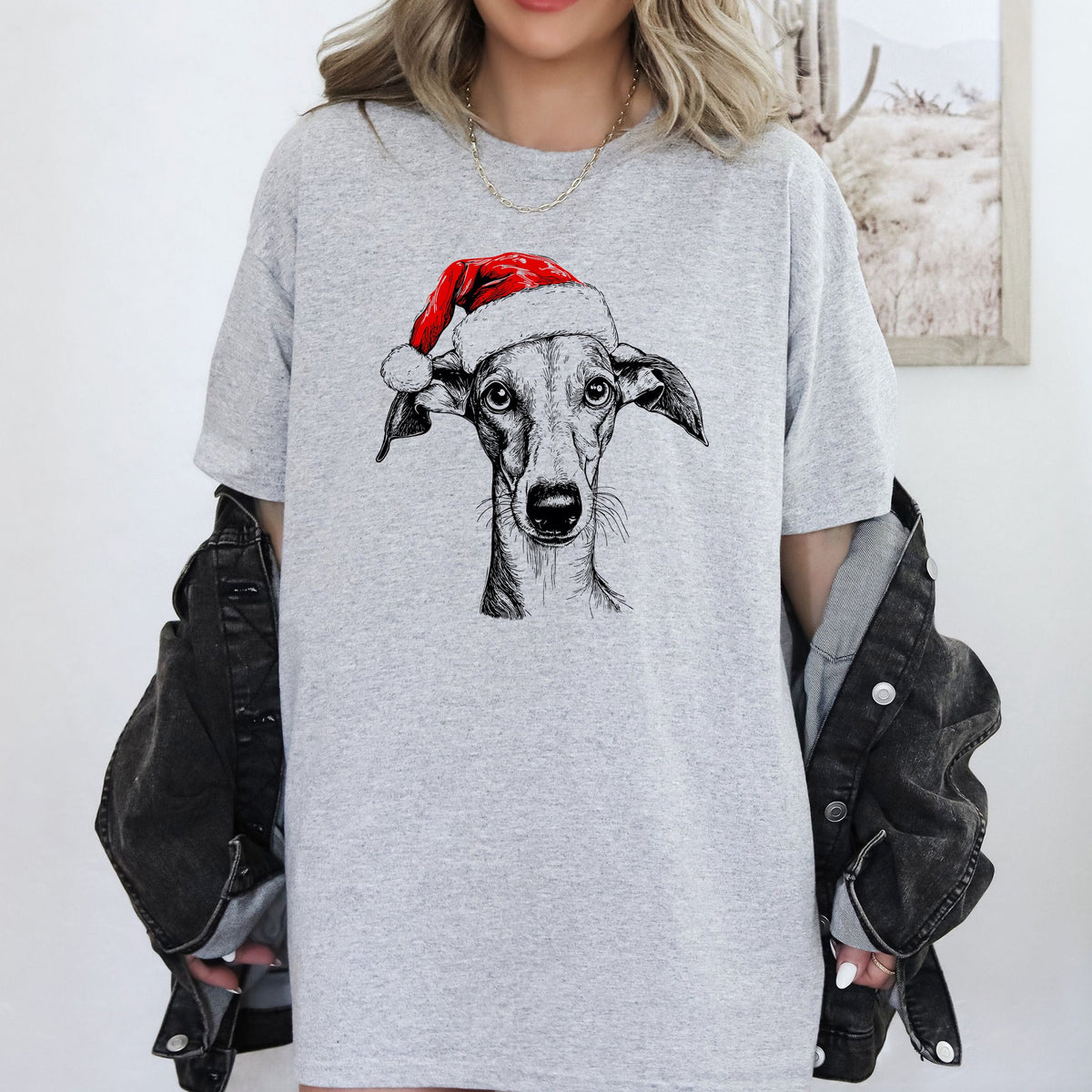 Greyhound Santa Christmas Dog Lover Pet Portrait Graphic Festive Holiday Edition Comfort Colors Tee