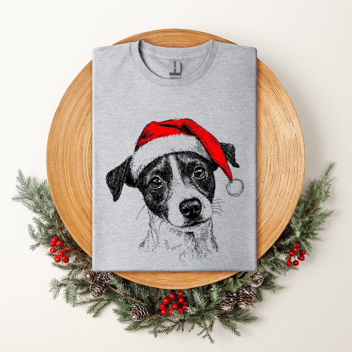 Jack Russell Santa Terrier Christmas Dog Lover Pet Portrait Illustration Comfort Colors Tee