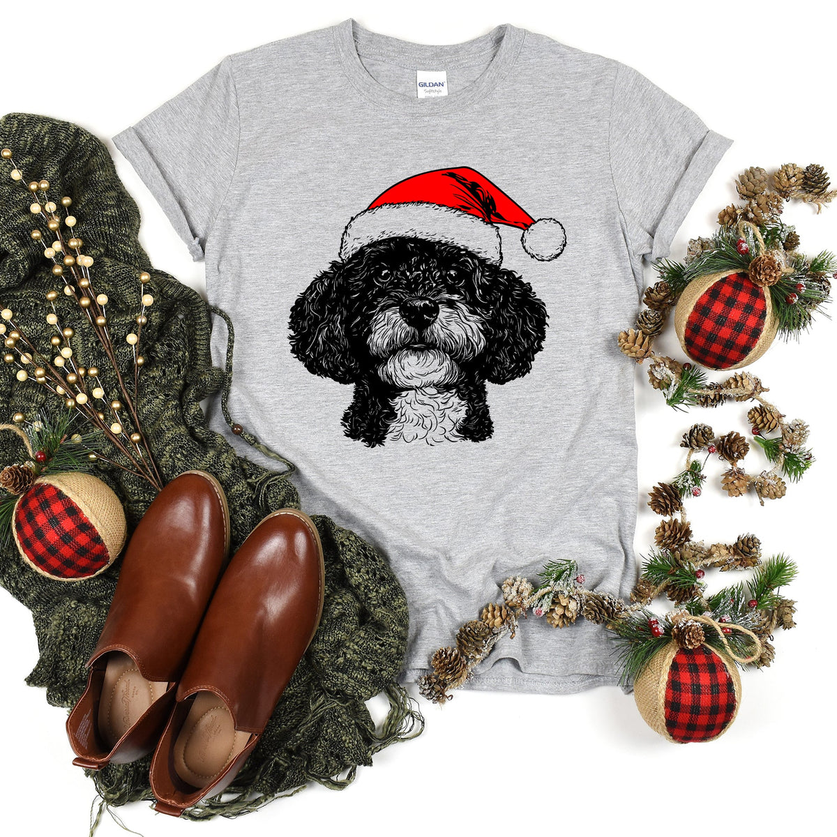 Portuguese Water Dog Santa Claus Christmas Dog Lover Portrait Comfort Colors Tee