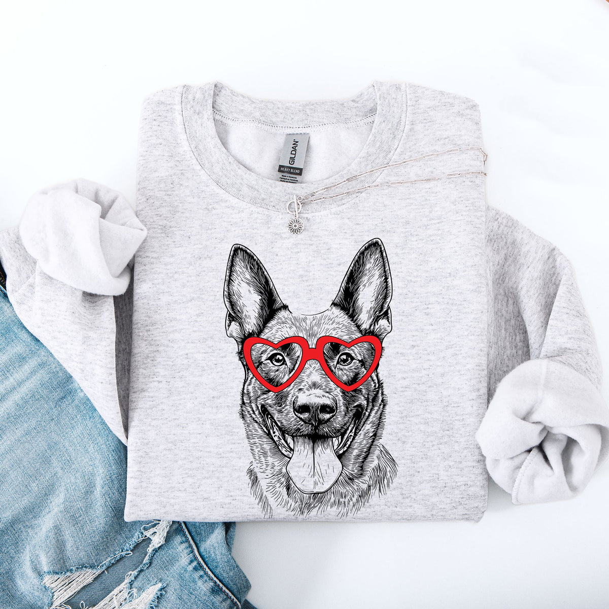 Belgian Malinois Valentine's Heart Portrait With Paw Print Collar Illustration For Pet Lovers Sweatshirt