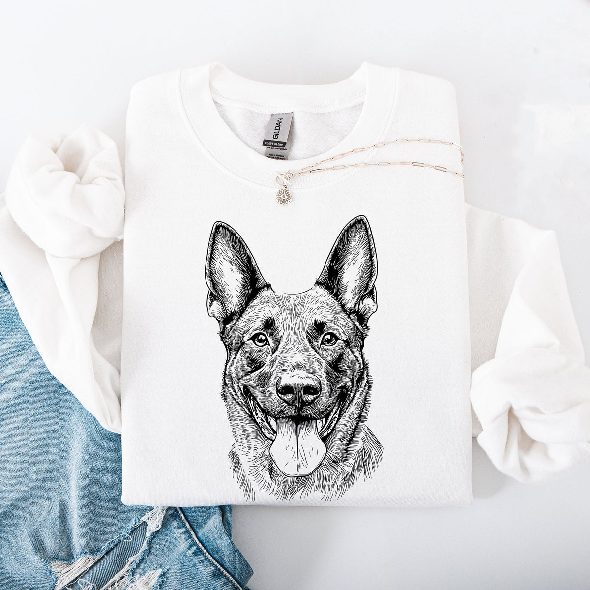 Belgian Malinois Dog Breed Portrait With Silhouette And Paw Print Accents Sweatshirt