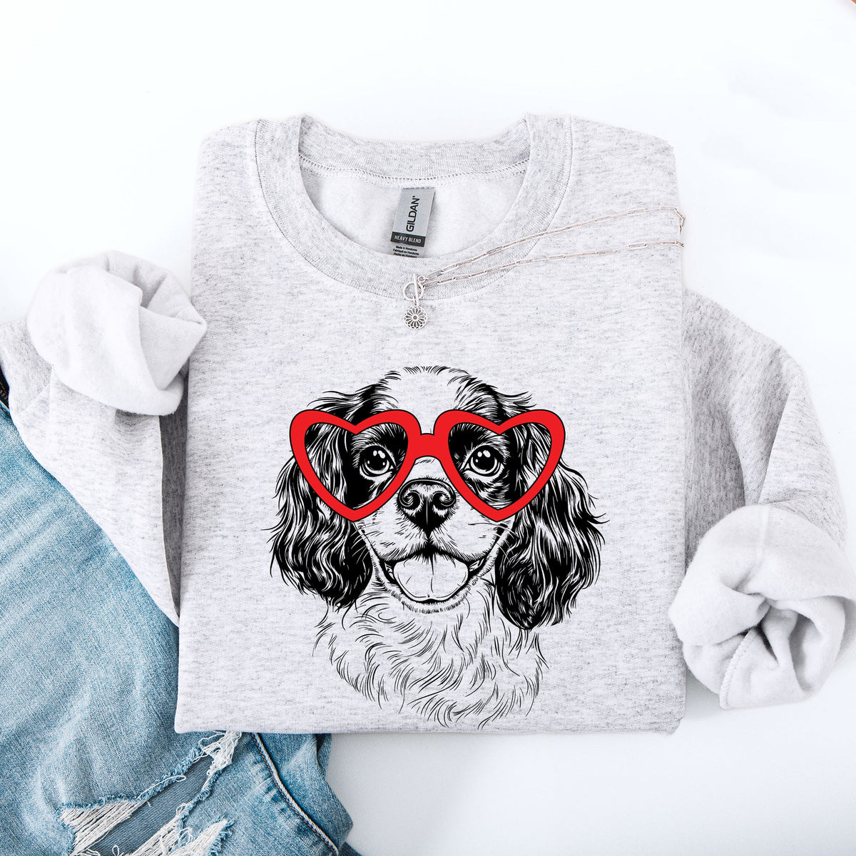 Cavalier King Charles Valentine's Dog Breed Lover Heart Design Cozy For Dog Lovers Sweatshirt