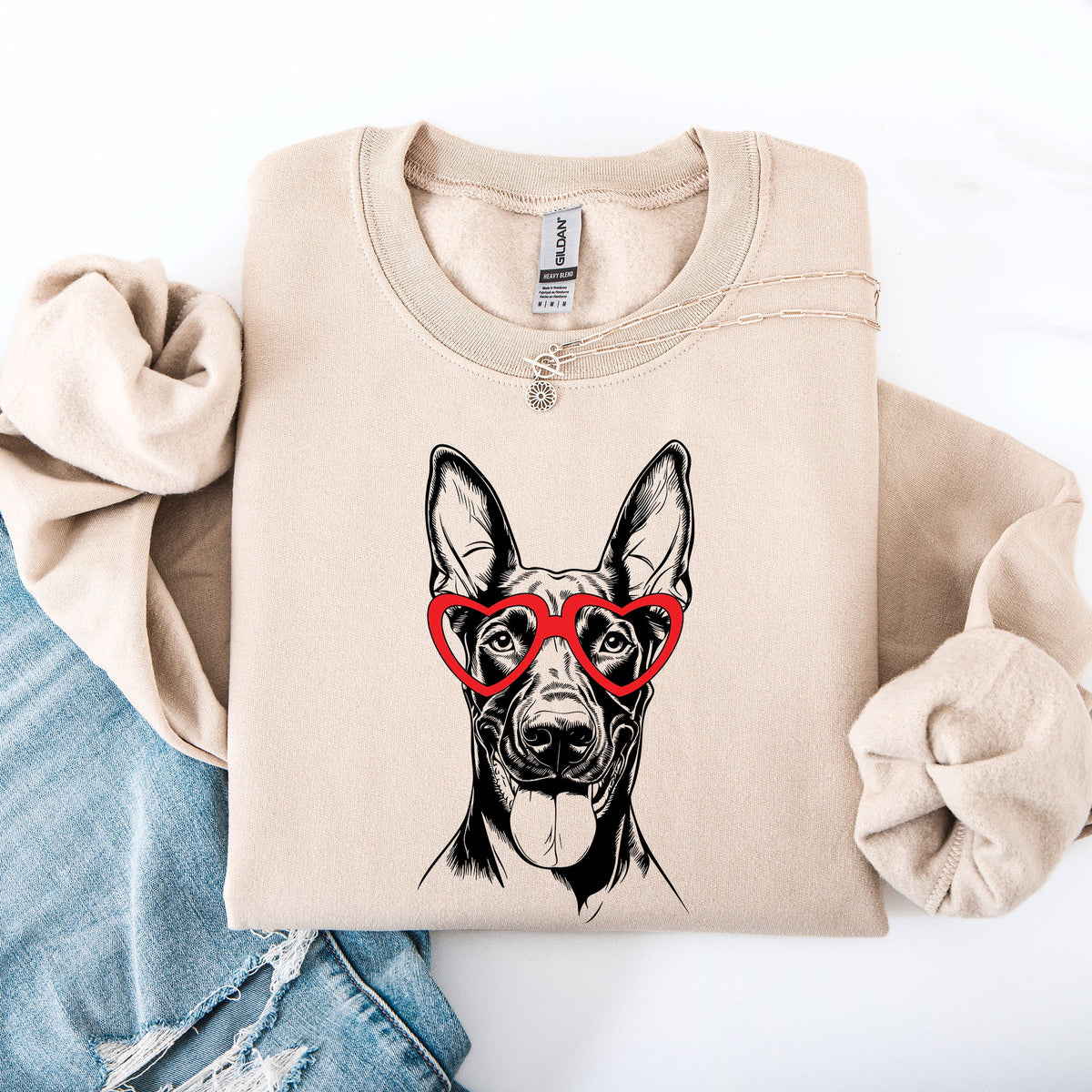 Doberman Valentine's Day Love For Dogs Heartbeat Design That Celebrates Loyal Companions Sweatshirt