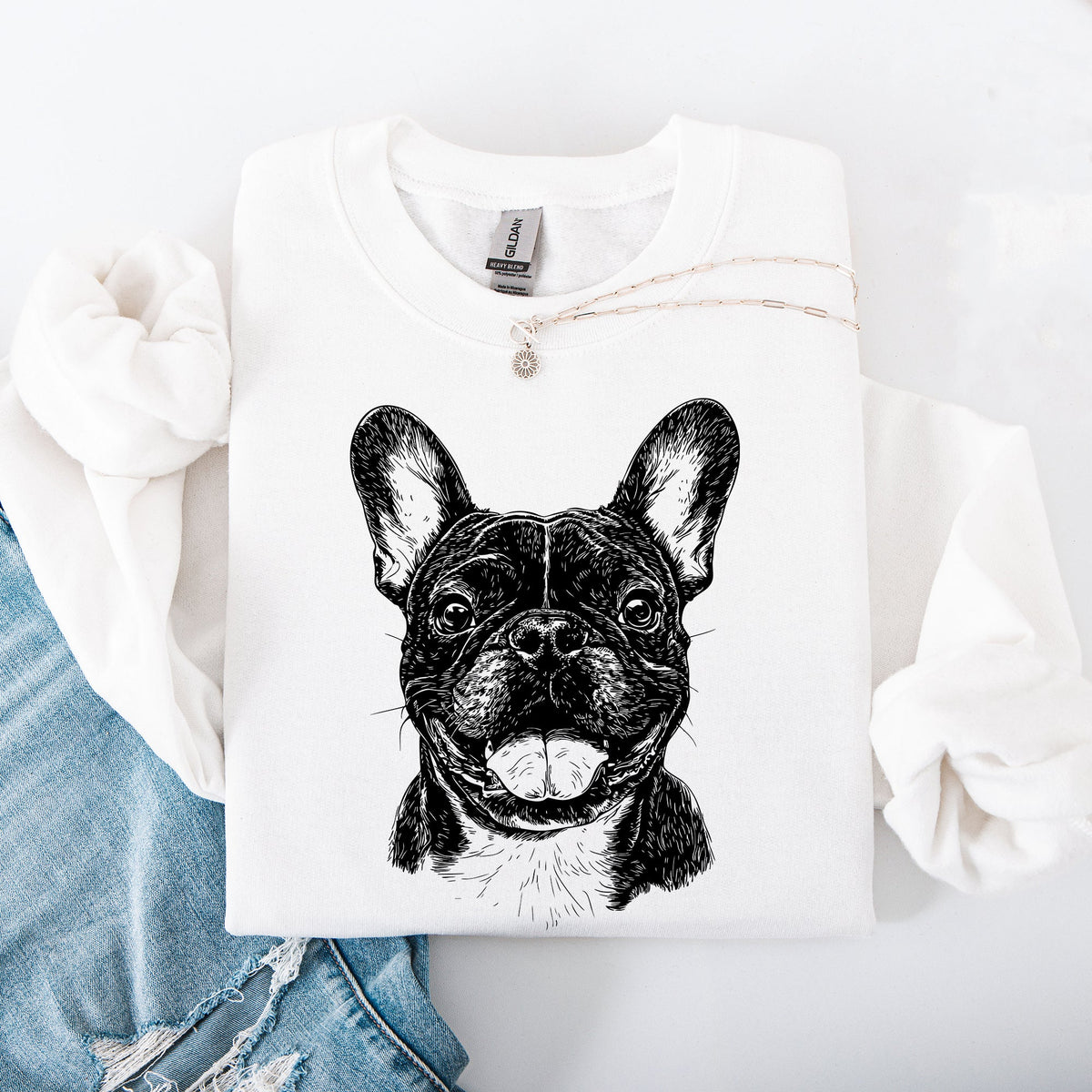 French Bulldog Lover Heartbeat Portrait Frenchie Pet Dog Breed Graphic Sweatshirt