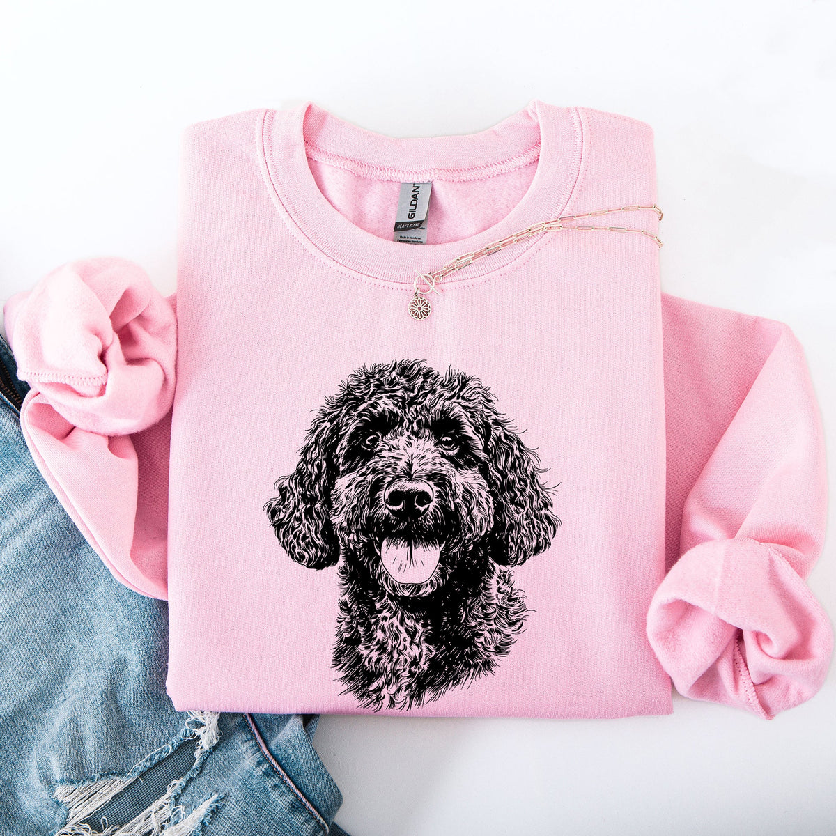 Portuguese Water Dog Breed Lover Graphic Illustration Cozy Vintage Style Sweatshirt