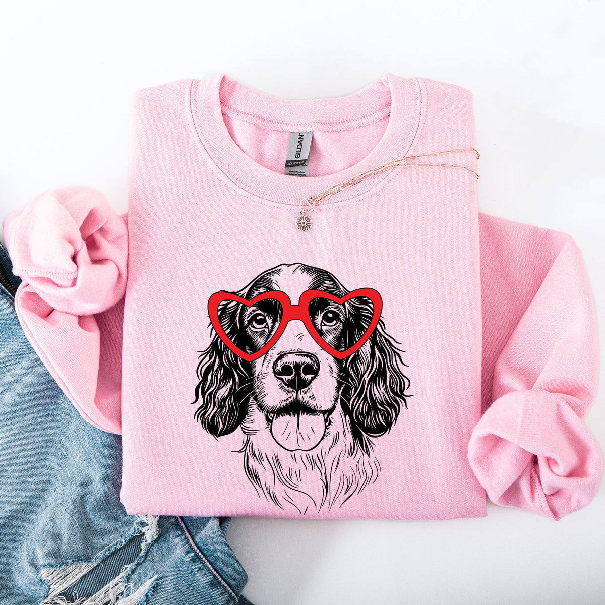 Springer Spaniel Valentine's Lovers Heart Dog Breed Premium Graphic Cozy Sweatshirt