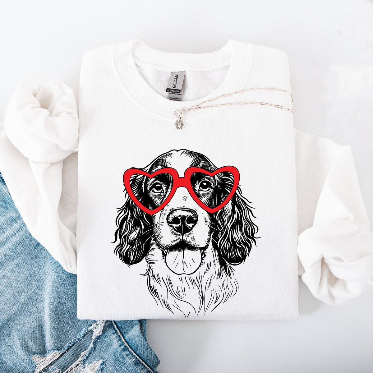 Springer Spaniel Valentine's Lovers Heart Dog Breed Premium Graphic Cozy Sweatshirt