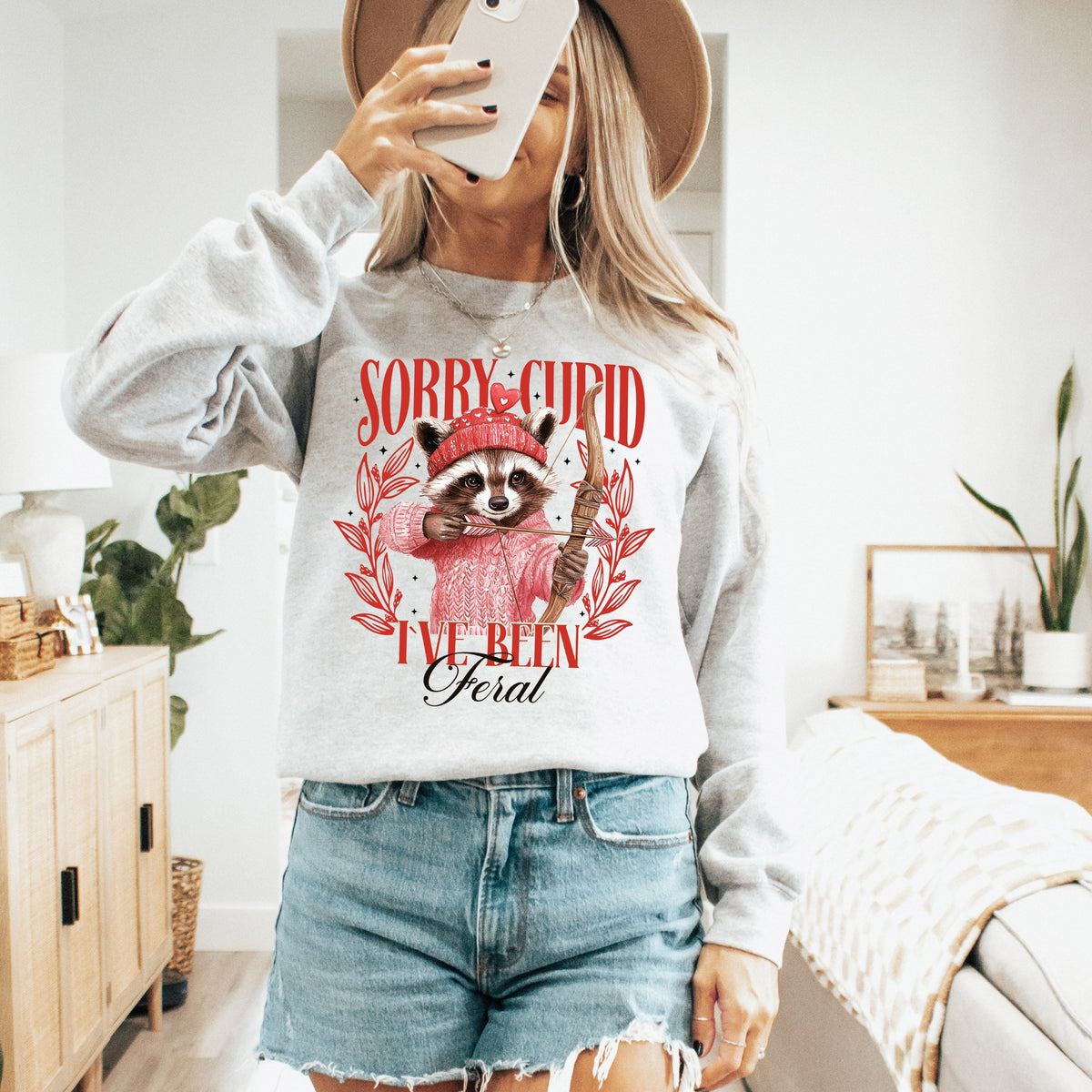 Sorry Cupid Raccoon Feral Valentine's Day Love Print With Cozy Soft Quirk Sweatshirt