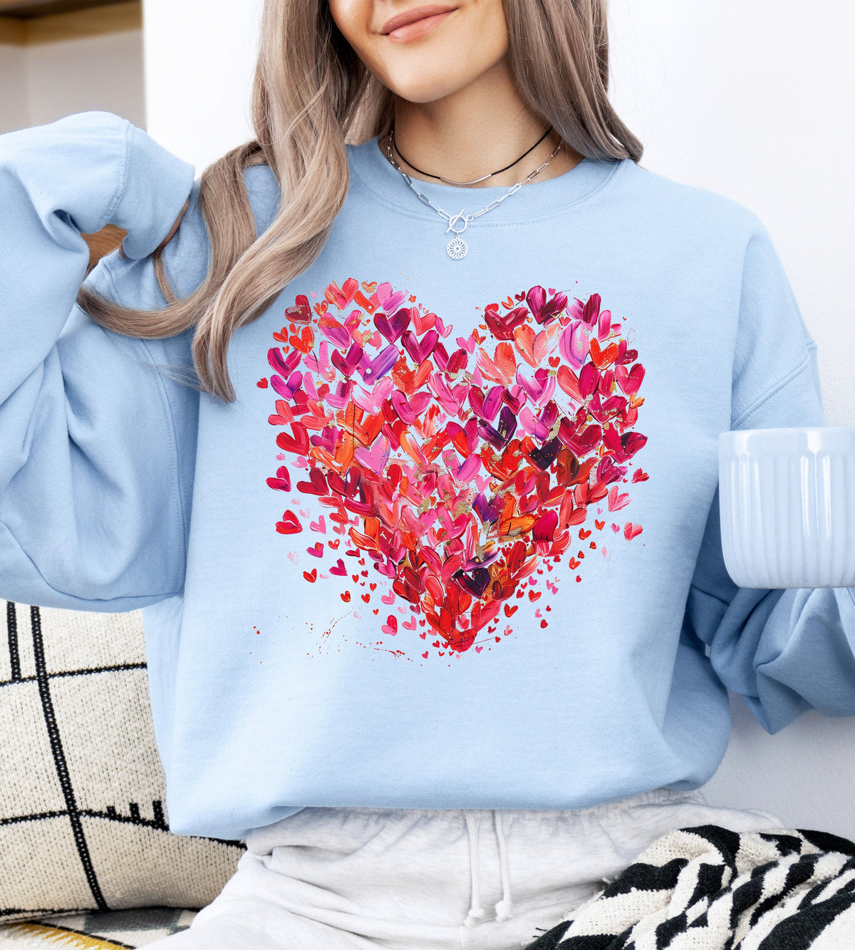 Watercolor Hearts Colorful Valentine's Day Love Abstract Illustration Art Sweatshirt