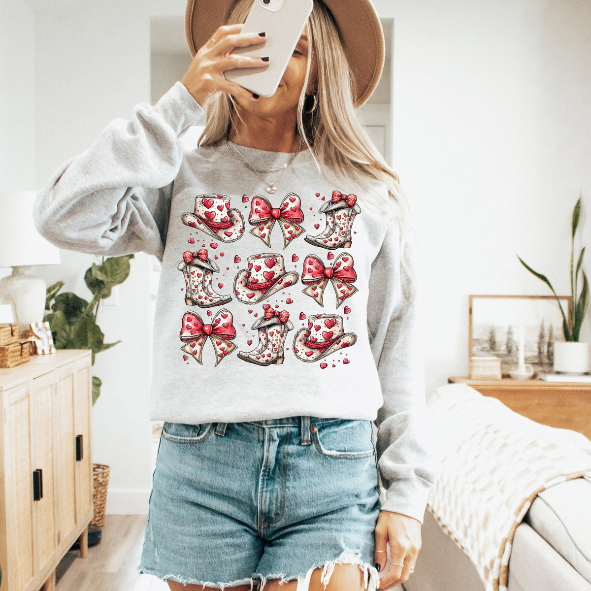 Western Hats Boots Country Cowgirl Valentine's Day Love Graphic Design Collection Edition Sweatshirt