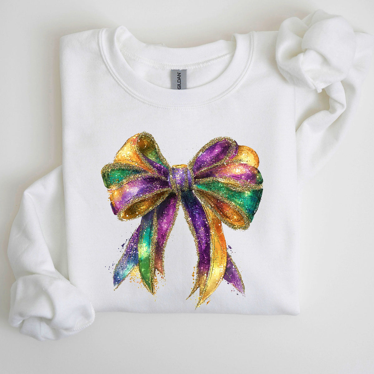 Mardi Gras Bow Coquette Carnival Fleur de Lis Fat Tuesday Parade Celebration Sweatshirt