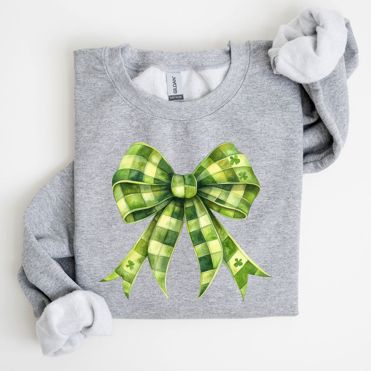 Checkered Coquette Bow Shamrock Clover Lucky Retro Irish Lucky Charm St Patrick's Day Sweatshirt